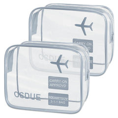 OSDUE 2PCS Clear Travel Toiletries Bags, TSA Approved Transparent Aeroplane Bags with Zippers Airport Security Liquids Bags, Portable Waterproof Cosmetic Bag Travel Luggage Pouch for Women and Men