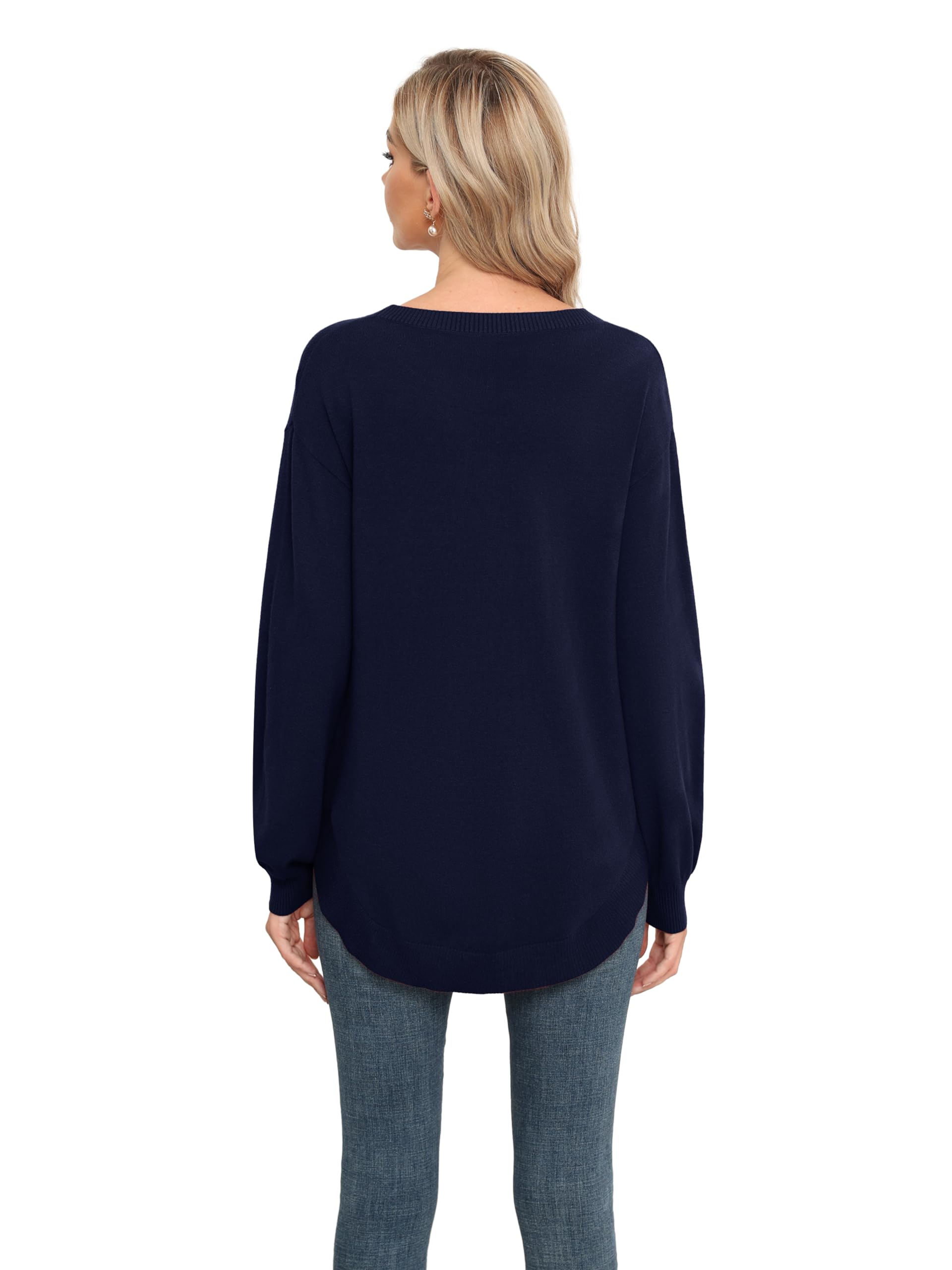 GRECERELLE Stylish Long Sleeve Jumpers for Modern Women (Navy Blue, XL)