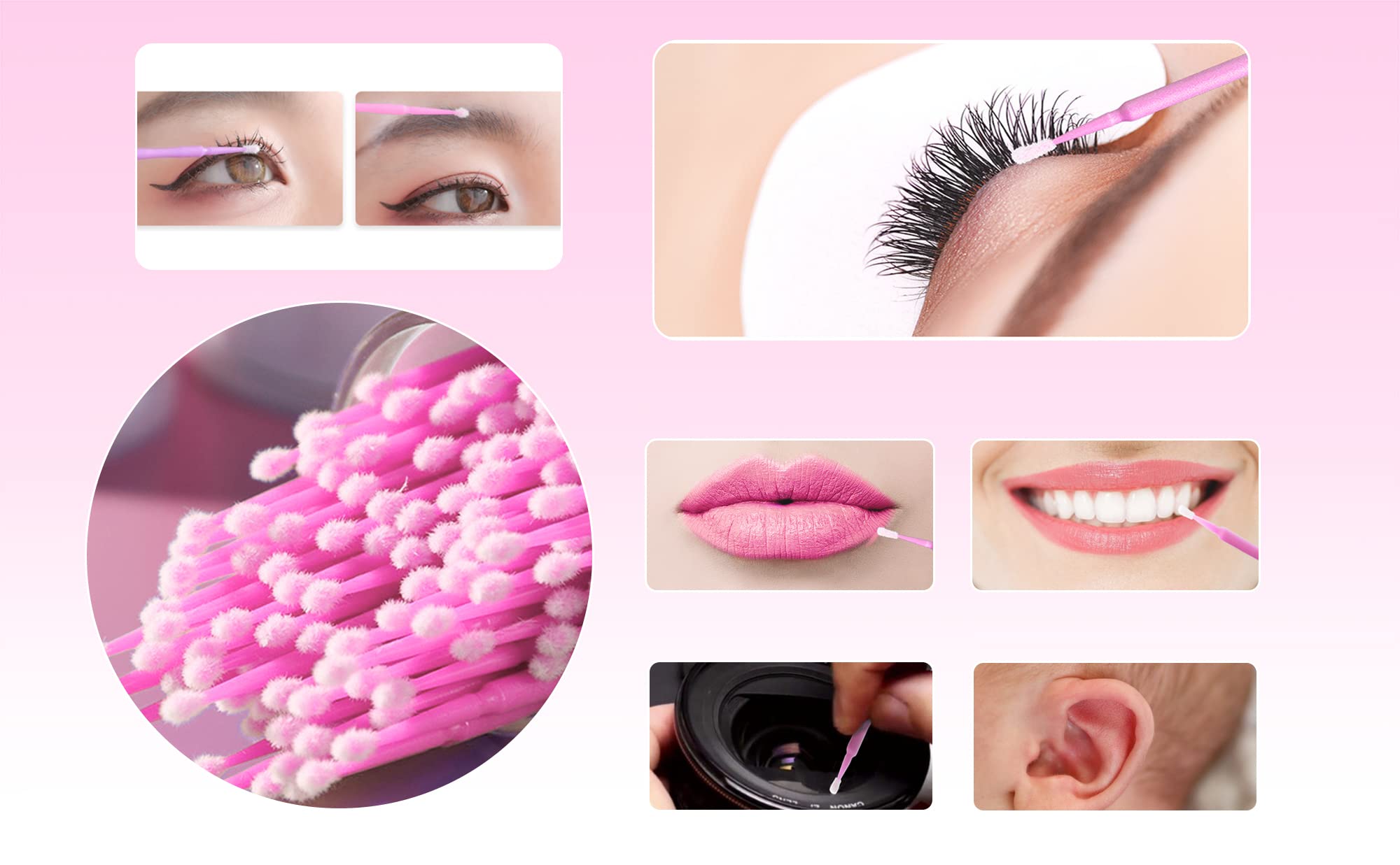 400 pcs Micro Applicator Brushes Mascara Wands Eyelash Brush for Eyelash Extensions (pink)