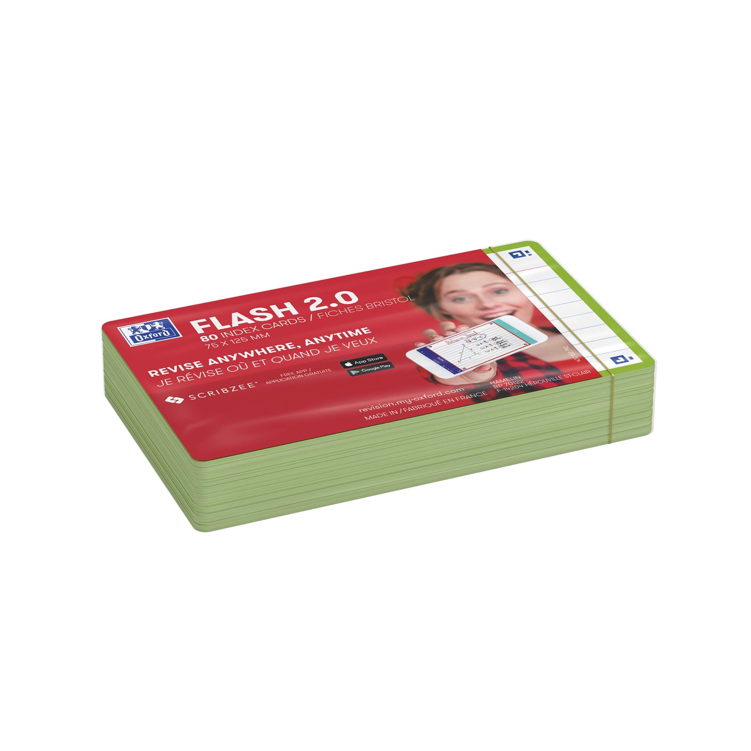 Flash Cards by Oxford, Ruled with Green Frame, Pack of 80 Cards, 7.5x12.5cm Size, 400133884