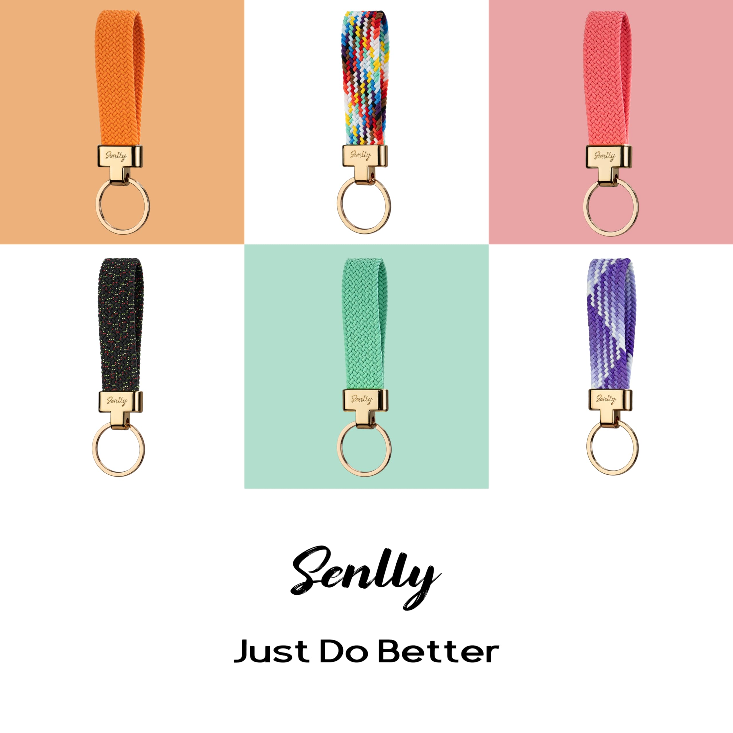 SENLLY Car Keychain, Stretchy Key Holder, Original Elastic Anti-Drop Design Finger Lanyard Strap