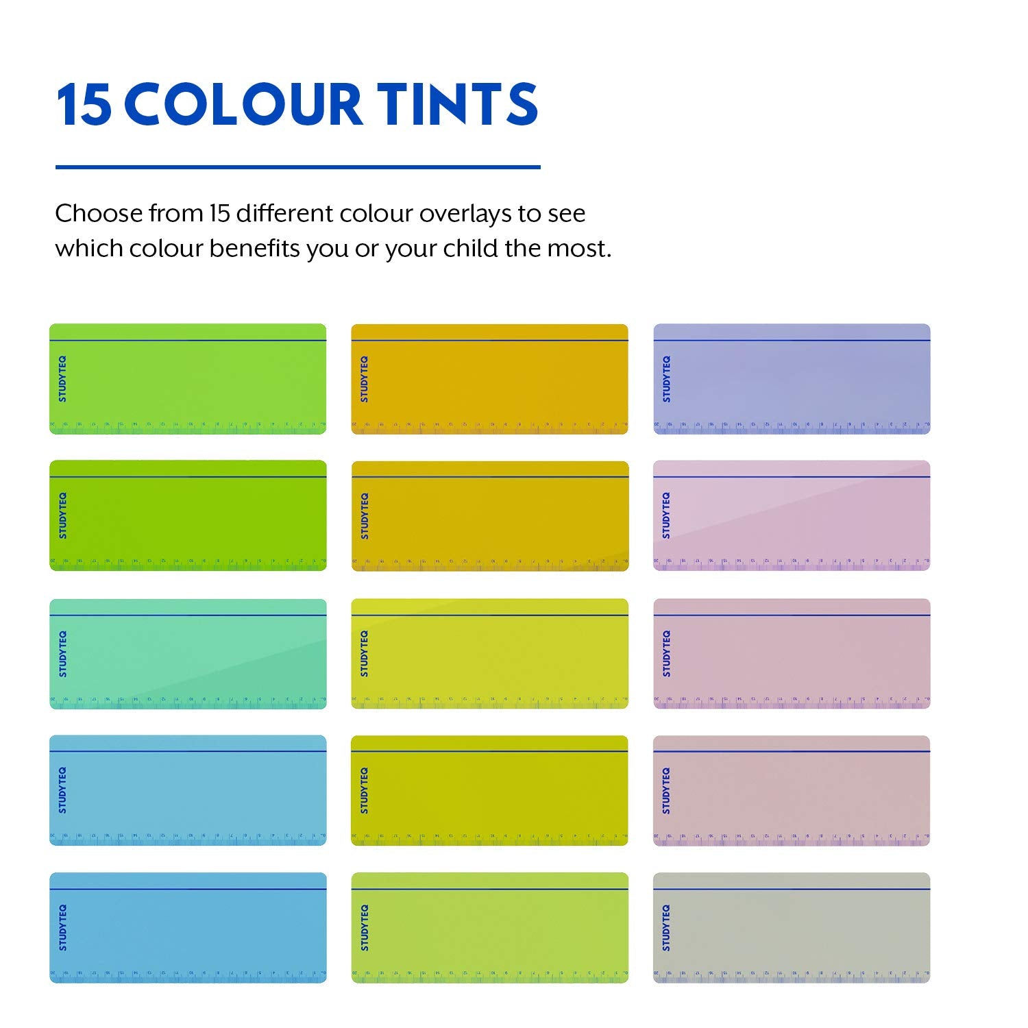 Studyteq 15 x Professional Dyslexia Coloured Reading Overlays And Rulers and Protective Case   Reading Tracking Rulers for Visual Stress, Dyslexia, Irlens Syndrome, and ADHD