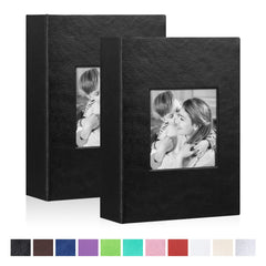 Benjia Small Photo Album 6x4 2 Packs, Each Pack Holds 100 Pockets, Slip In Mini Leather Top Loading Photo Albums Holds Portrait Only 10x15cm Picture Black