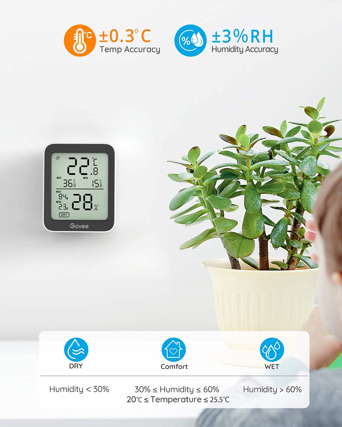 Govee Room Thermometer Hygrometer, Bluetooth Digital Indoor Humidity Meter with Smart Alert and Data Storage, Temperature Monitor for Baby Greenhouse