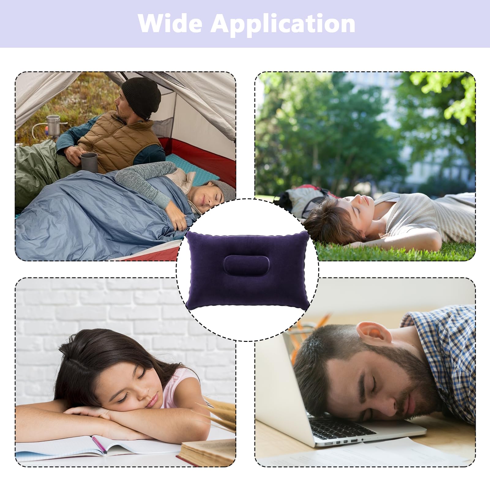 Beylos 2Pcs Portable Inflatable Pillow Soft Camping Pillow for Traveling Camping Hiking Fishing Backpacking and Office Provides Ample Space for Your Head Neck Gives You Restful Sleep (Purple)