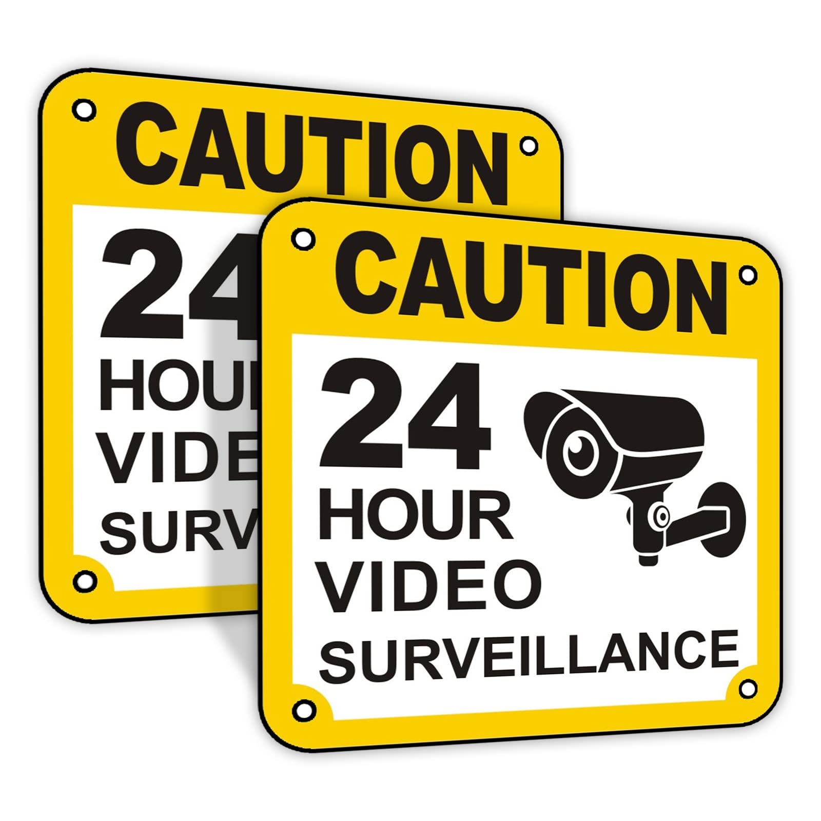 Goodvia Aluminum 24 Hour Video Surveillance Signs 10x10cm Self-Adhesive Design for Easy Installation CCTV Stickers Signage Outdoor Indoor 2Pack