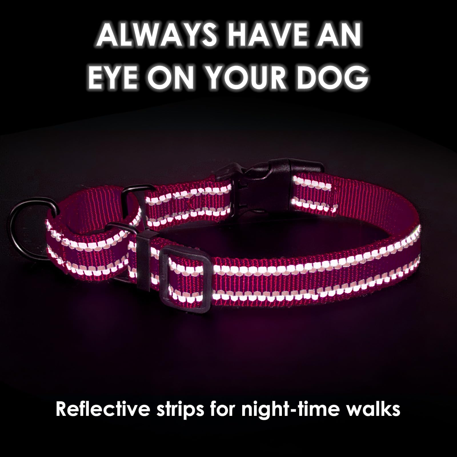 Hoowoo Dog Collar Small Dog Pink, Martingale Dog Collar Escape Proof, Reflective Half Check Collar Anti-Pull, Training Collar with Safety Quick Release Buckle, Nylon Puppy Collar for Small dogs