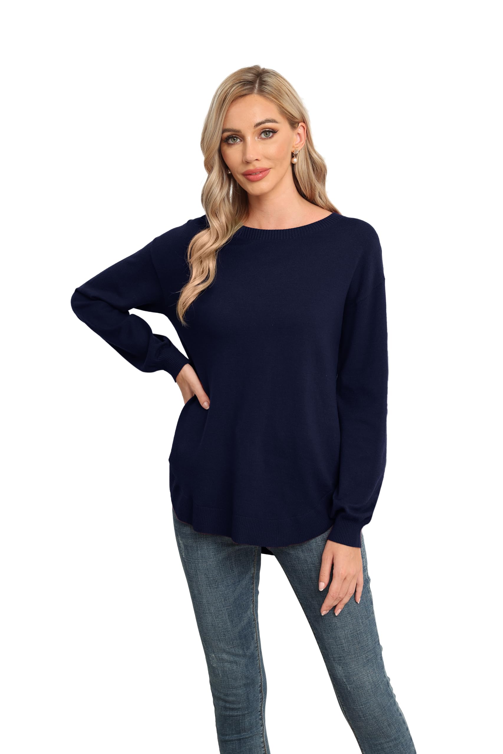 GRECERELLE Stylish Long Sleeve Jumpers for Modern Women (Navy Blue, XL)