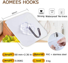 AOMEES Adhesive Hooks Heavy Duty Wall Hooks 8kg (Max) Self Adhesive Hook 12pcs