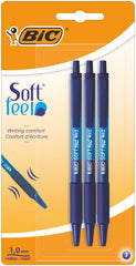 BIC Soft Feel Clic Grip Pen - Blue, Pack of 3