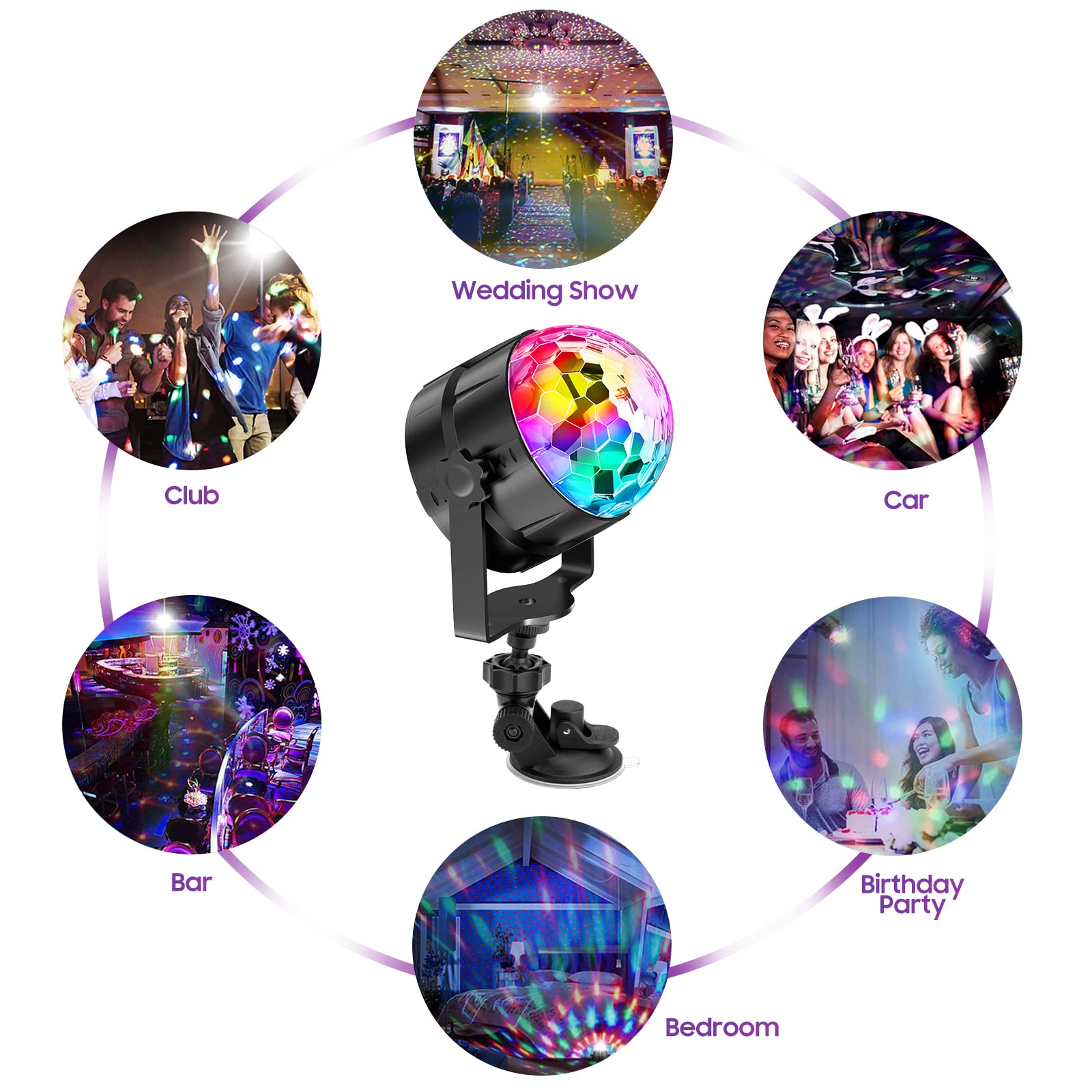 Gobikey Disco Lights, 360° Rotation Sound Activated Disco Ball Party Lights with Remote Control - 3W RGB Dynamic Light Effect, 4M/13ft USB Cable for Kids Birthday, Friend Gathering, Xmas