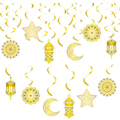 12Pcs Eid Decorations, Eid Decorations for Home,Eid Mubarak Banner Hanging Swirl Star Moon Castle Crescent Streamer-Ceiling Decorations for Islam Muslim Holiday Decorations Supplies