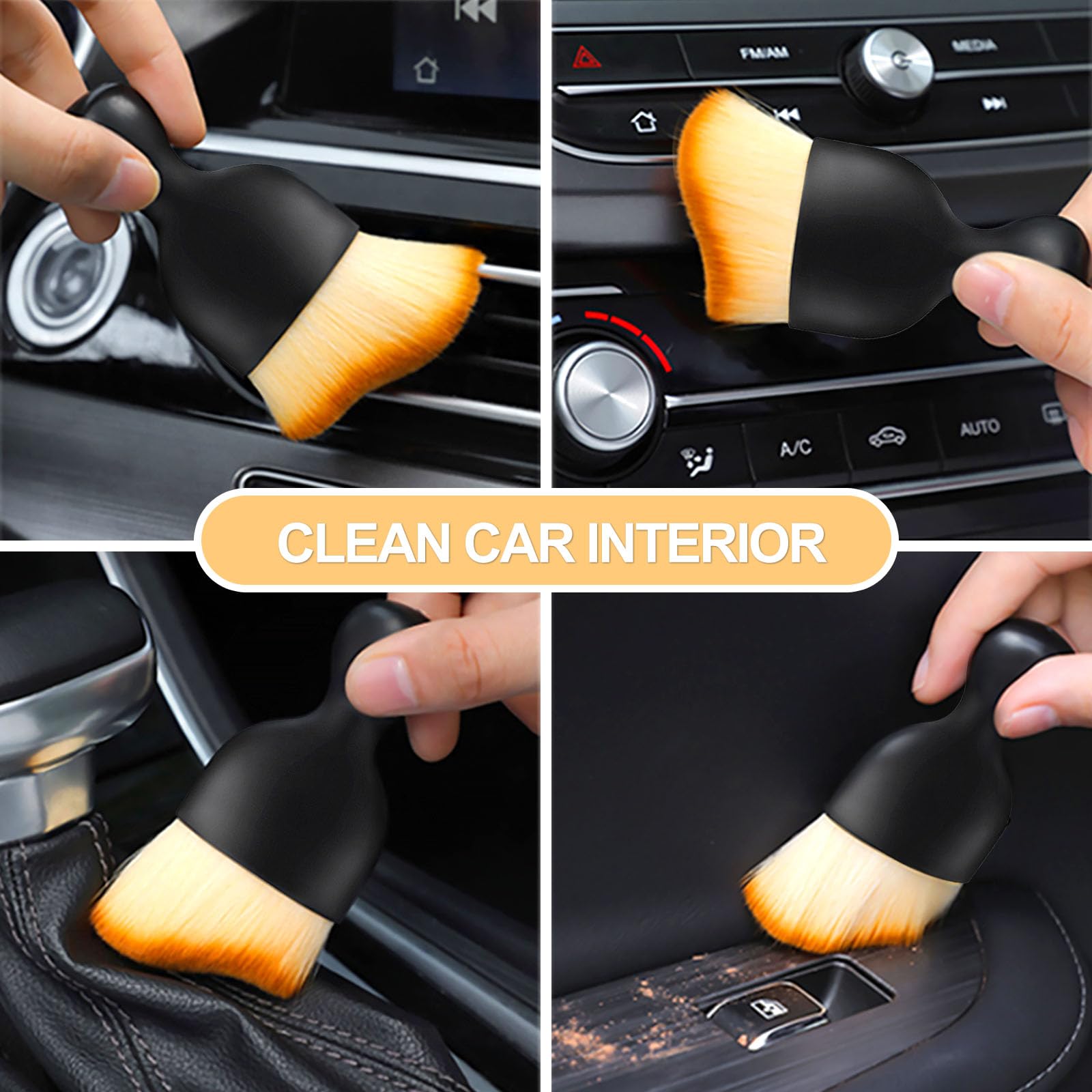 Quelcc Car Brush Interior, 3 Pieces Car Cleaning Brush, Dust Removal and Ash Removal Soft-bristled Brushes, Dashboard Air Outlet Gap Dust Removal Brushes for Automotive Air Conditioner Vents