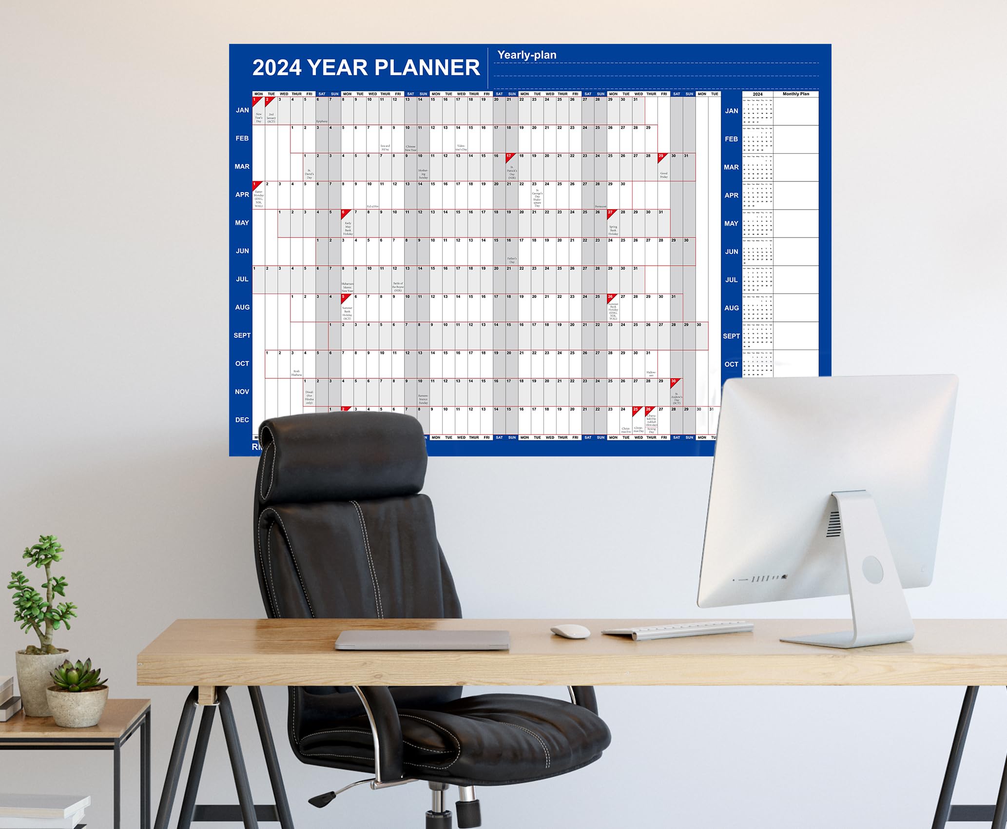 2024 Year Planner Calendar 2024 Family Planner Wall Planner from Jan. 2024 to Dec. 2024, 22.8 inches x 33.5 inches Thick Paper Wall Calendar for Home Office Organiser Planner (2024Blue)