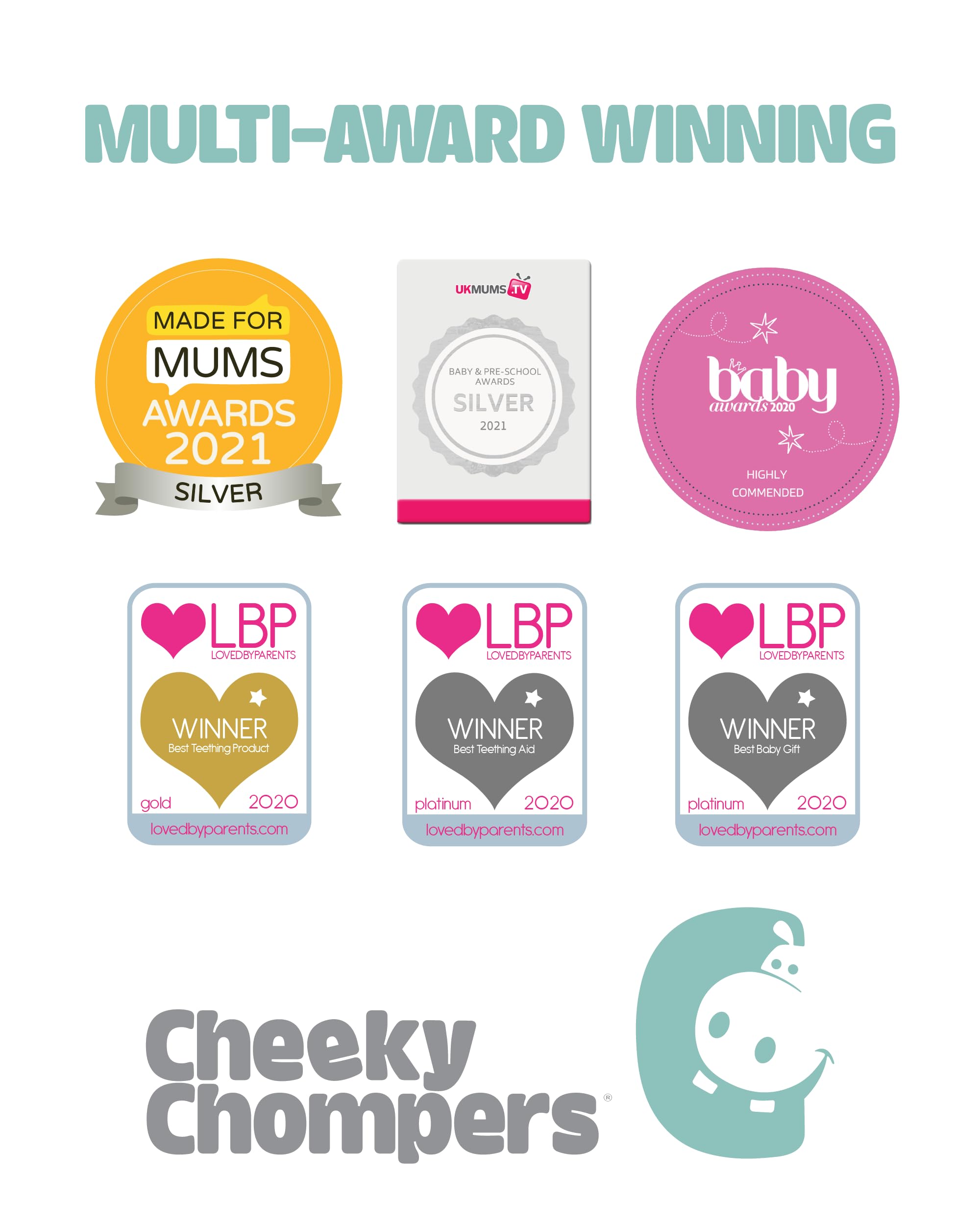 Cheeky Chompers Muslin Baby Bibs with Teether   Super Soft & Absorbent   2 monthsand Teething Bibs   Multi-Award Winning Neckerchew   (Silver Stars, Single)