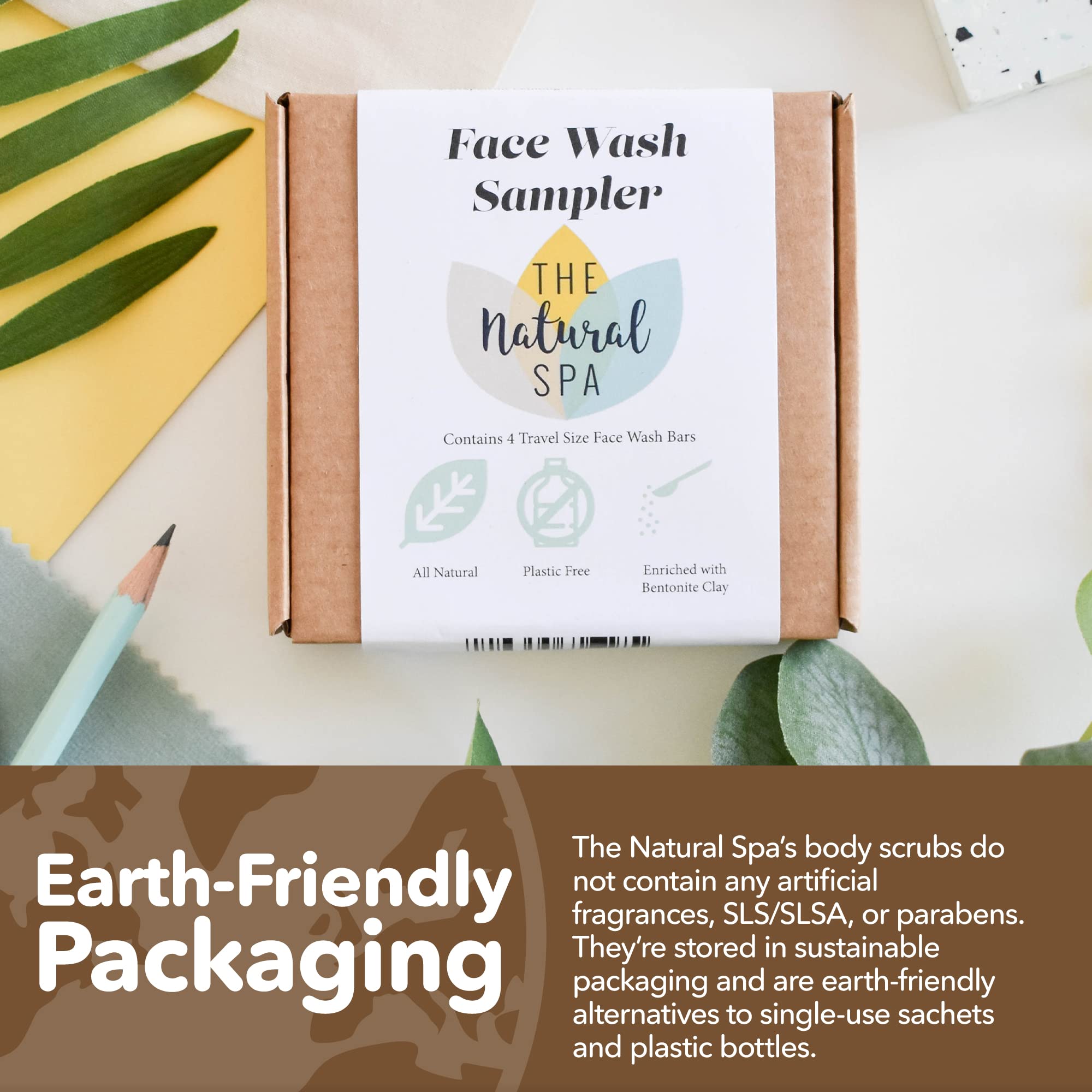 the Natural Spa Face Wash Bar Sampler Box, Includes 4 Handcrafted Vegan Face Soap Bars, Unique Beauty Gifts Sets for Women, Gift-Ready Skin Care Bars in Letterbox Packaging, Box of 4 15g bars