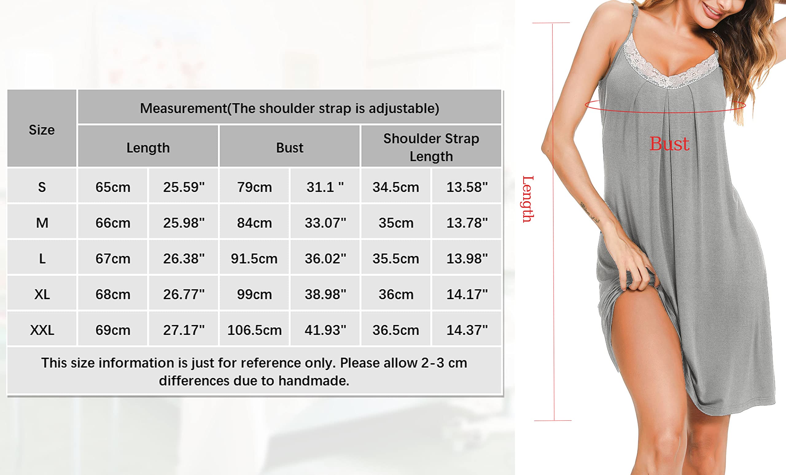 Lovasy Women's Nightdresses Soft Nighties for Women Night Dress with Lace Ladies Nightdresses Nightwear Chemise Nighties for Women Strap Negligee,Light Gray,XL