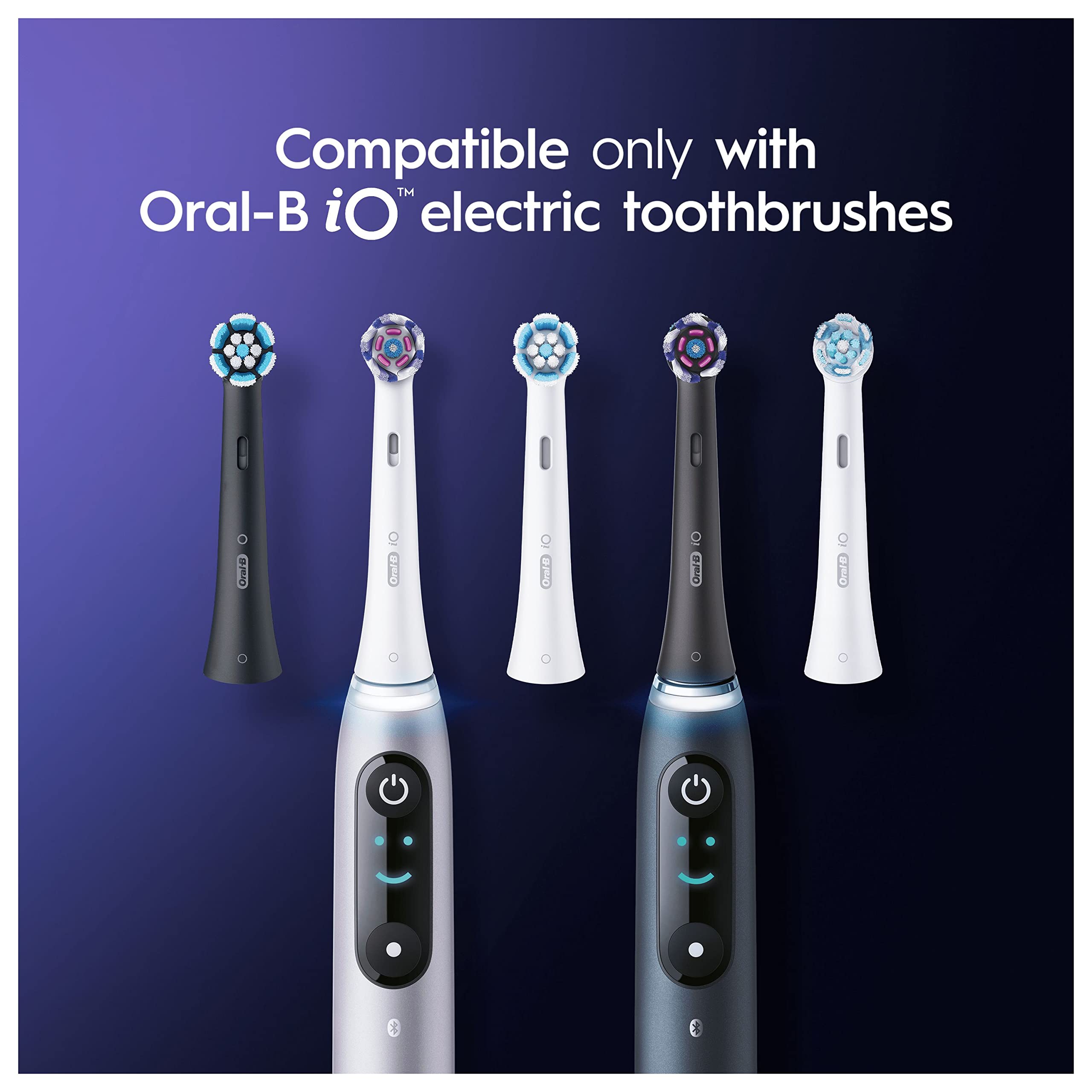 Oral-B iO Radiant White Electric Toothbrush Head, Angled Bristles Deeper Plaque Removal, With Polishing Petals For Teeth Whitening, Pack of 6 Toothbrush Heads, Black