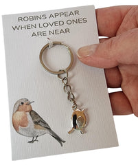 Robin Keyring on card 'Robins Appear When Loved Ones Are Near' Sympathy Gift- Robin Bereavement Gift Made In The UK