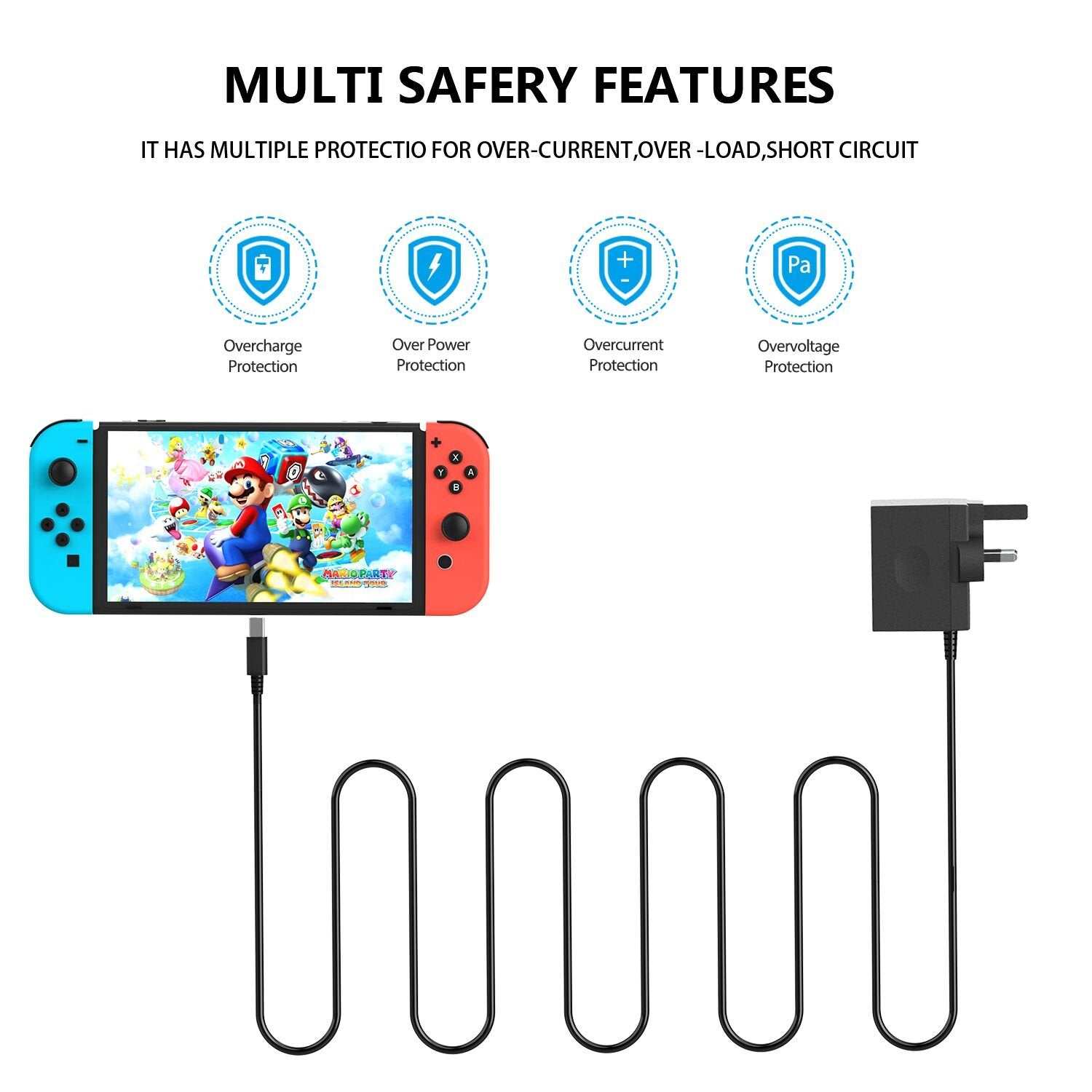 Charger for Switch/Switch OLED/Switch Lite, 2.5 Hours 15V/2.6A Fast Charging AC Adapter 5FT Type-C Cable Power Supply for Switch/Switch Lite/Switch Dock and Switch Pro Controller - Support TV Mode