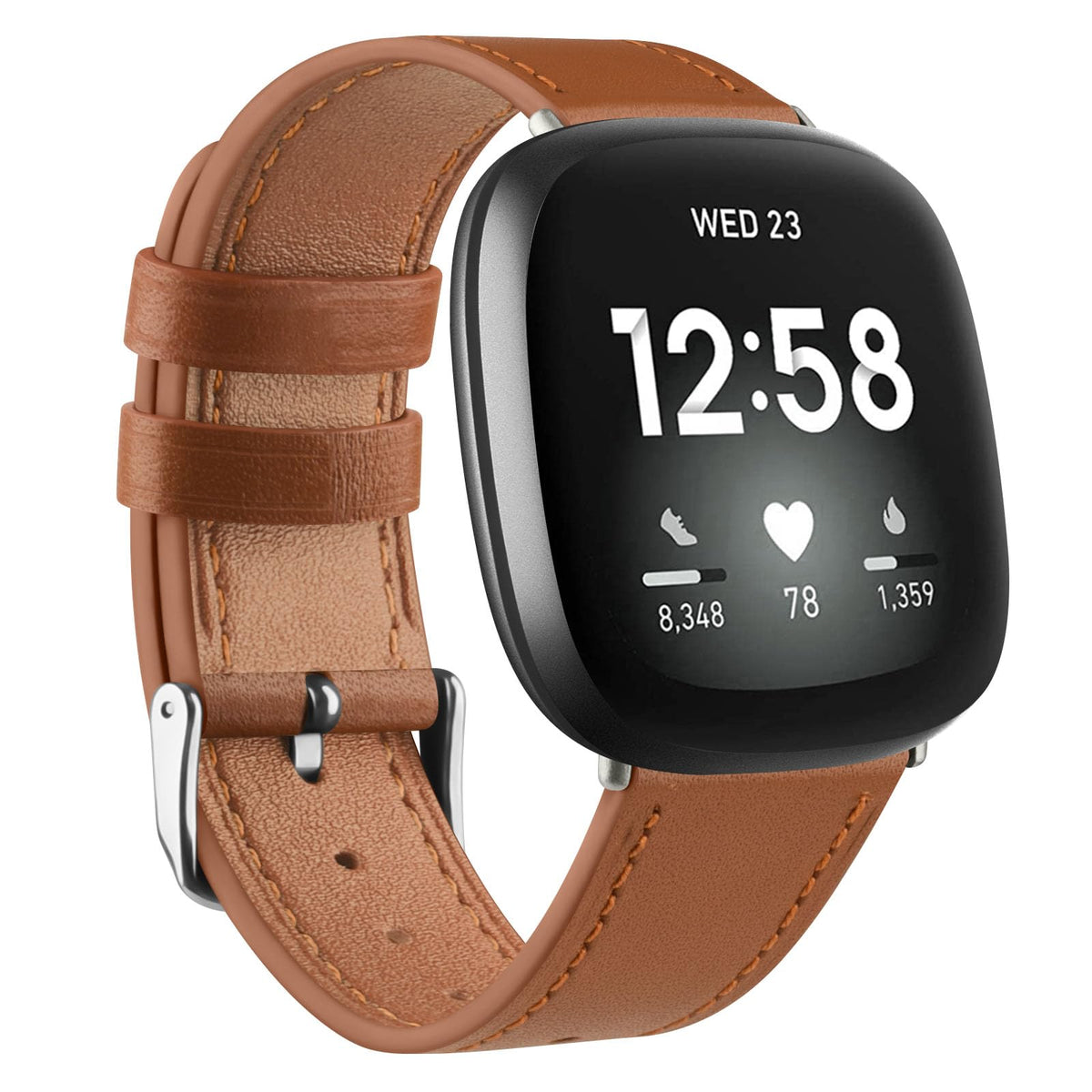 Leather Strap Compatible with Fitbit Versa 3 Straps/Fitbit Sense Strap for Women Men,Genuine Leather Replacement Compatible with Fitbit Versa 3/Fitbit Versa 4/Fitbit Sense 2 (Brown)