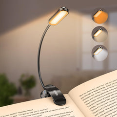 Gritin Book Light Rechargeable, 11 LED Reading Light Clip on Book, 3 Eye-Protecting Modes&Touch Control Stepless Dimming, Long Battery Life, 360° Adjustable Book Lamp for Reading at Night for Readers