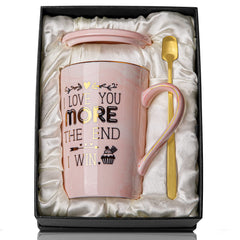 Gifts for Girlfriend, Valentine Gifts for Her, Funny Birthday Gifts for Wife - I Love You More The End I Win, 14oz Golden Pattern Marble Mug with Gift Box,Anniversary Present for Her, Christmas Gifts