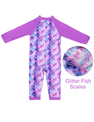 weVSwe Toddler Swimsuit Baby Girl UPF 50and Protection Bathing Suit Crotch Zipper for Easy Diaper Changes Purple Fish Scales 0-6 Months