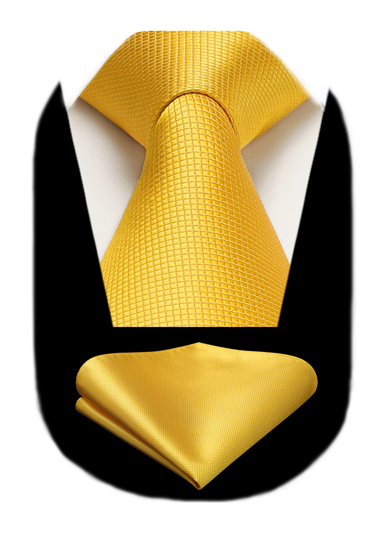 HISDERN Yellow Ties for Men Pocket Square Plaid Necktie and Handkerchief Set for Wedding Formal Business