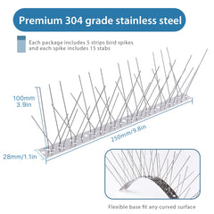 Moyofree 1.25MPigeon Spikes, 304 Grade Stainless Steel Bird Spikes Kit, Fence Spikes Bird Deterrent Spikes for Cats, Birds Control Defence Spikes for Anti Crows, Seagulls and Small Birds