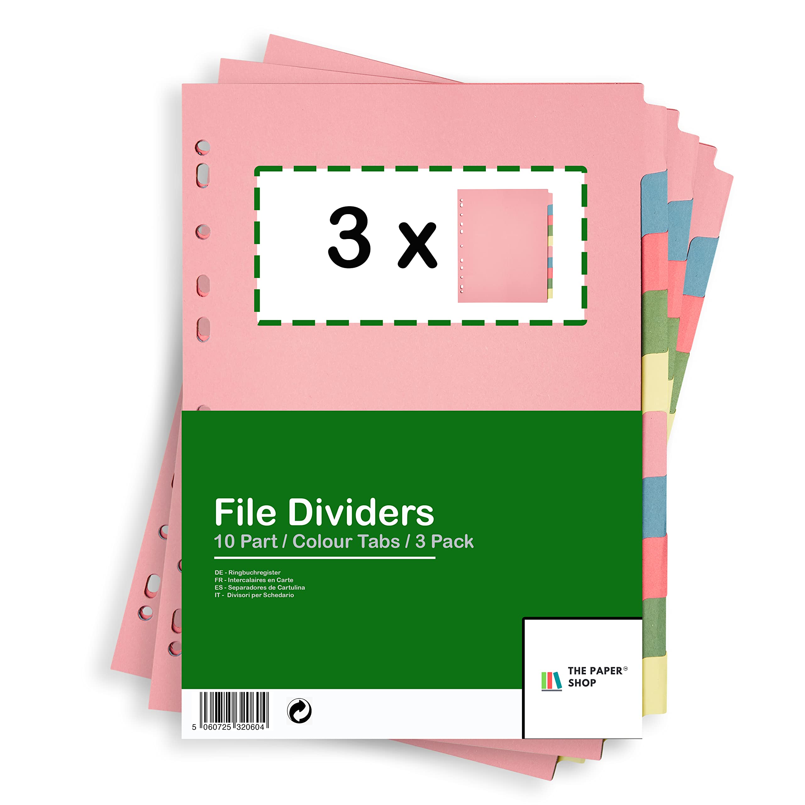 [3 Pack] A4 File Dividers 10 Part   A4 Subject Dividers 10 Part Card Folder Dividers Multi Hole Punched in Assorted Colours   Fit All A4 Portrait File Dividers