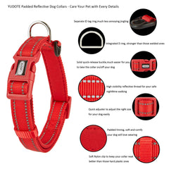 YUDOTE Dog Collar Small Strong Reflective Nylon Webbing with Soft Comfy Neoprene Padded Linning for Small Dogs Daily Use,Red