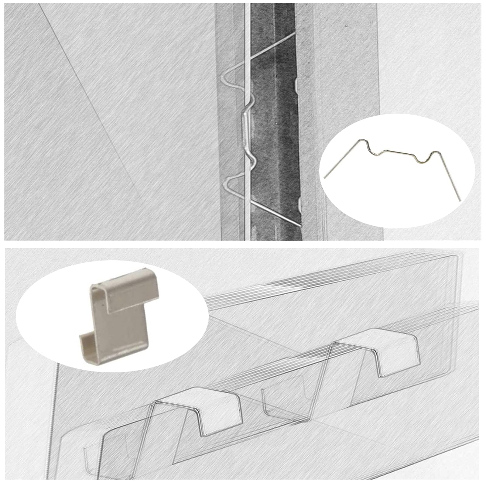 Wendergo Greenhouse Glass Clips Set Stainless Steel 50x Greenhouse Glazing W Wire Clips and 50x Greenhouse Glazing Z Overlap Clips, Greenhouse Glass Replacement Panels Fixing Clips Repair Accessories