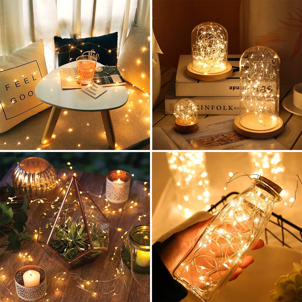 LE Battery Fairy Lights, 1M 20 LED Small Fairy Lights, Warm White Christmas Lights, Battery Powered Mini Copper Wire Lights for Halloween, Christmas Tree, Party, Table Decorations, Pack of 8