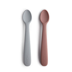 Mushie Silicone Baby Feeding Spoons   1x Set of 2 Silicone Feeding Spoons for Babies & Toddlers   Material: Food Grade Silicone   Dishwasher Safe (Stone/Cloudy Mauve)