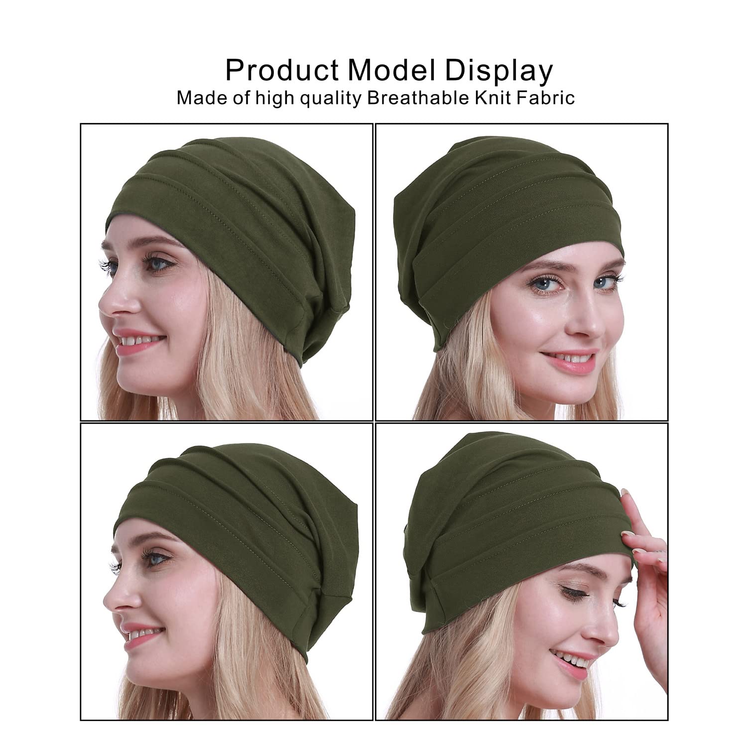 osvyo Cotton Chemo Hats Soft Caps Cancer Headwear for Women Hair Loss Sealed Packaging Army Green, Army Green