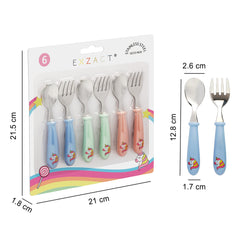 EXZACT Kids Cutlery 6pcs Stainless Steel 18/10 - Children's Cutlery Toddler 3 x Forks, 3 x Spoons - Dishwasher Safe - BPA Free - Unicorn