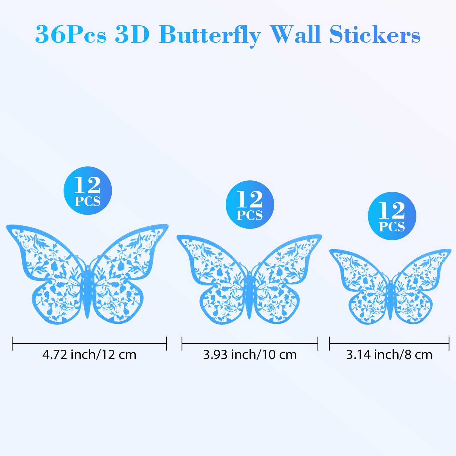 Zhenle 36Pcs 3D Butterfly Wall Sticker 3 Sizes Butterfly Wall Decals Butterflies Stickers for Walls Bedroom Party Wedding Decors(Blue)