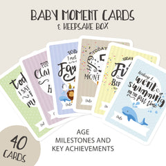 Baby Moment Cards & Keepsake Box – 40 Unisex Landmark Memory Milestone Photo Cards & Pregnancy & Age Markers– Perfect Boy Girl Baby Shower Set with Original Pastel