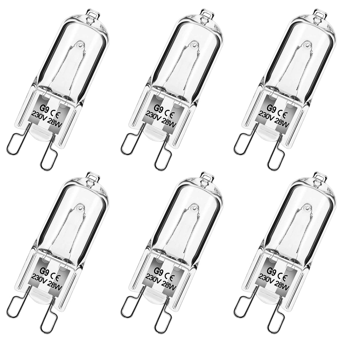 Simusi G9 Halogen Bulbs, G9 28W Light Bulbs, G9 Dimmable Capsule Bulbs, Warm White 230V 2700K, Non-Flicker,6 Pack