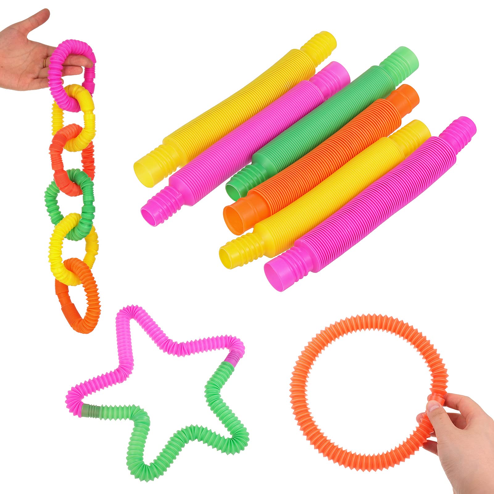 FRIUSATE 12 Pcs Pop Tubes, Sensory Stretch Tubes Colorful Fidget Toys Mini Sensory Tube Children’s Educational Toys Elastic Fun Stress-Relieving Toys