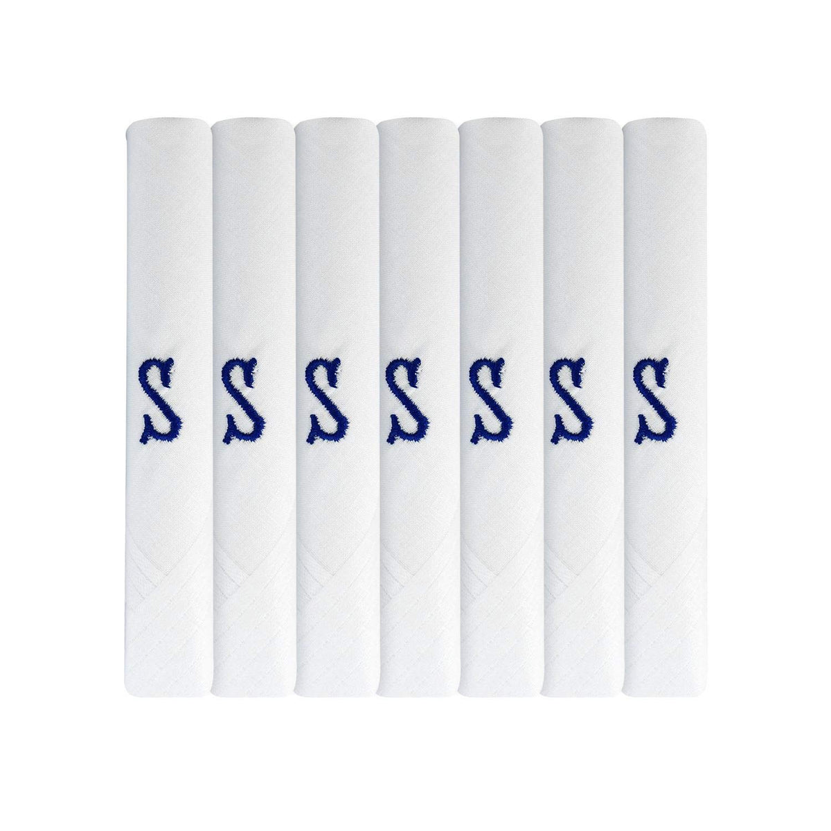 Surf the Shop 7 Pack Of Mens Initial Embroidered White Handkerchiefs With Satin Border, Various Letters (S)