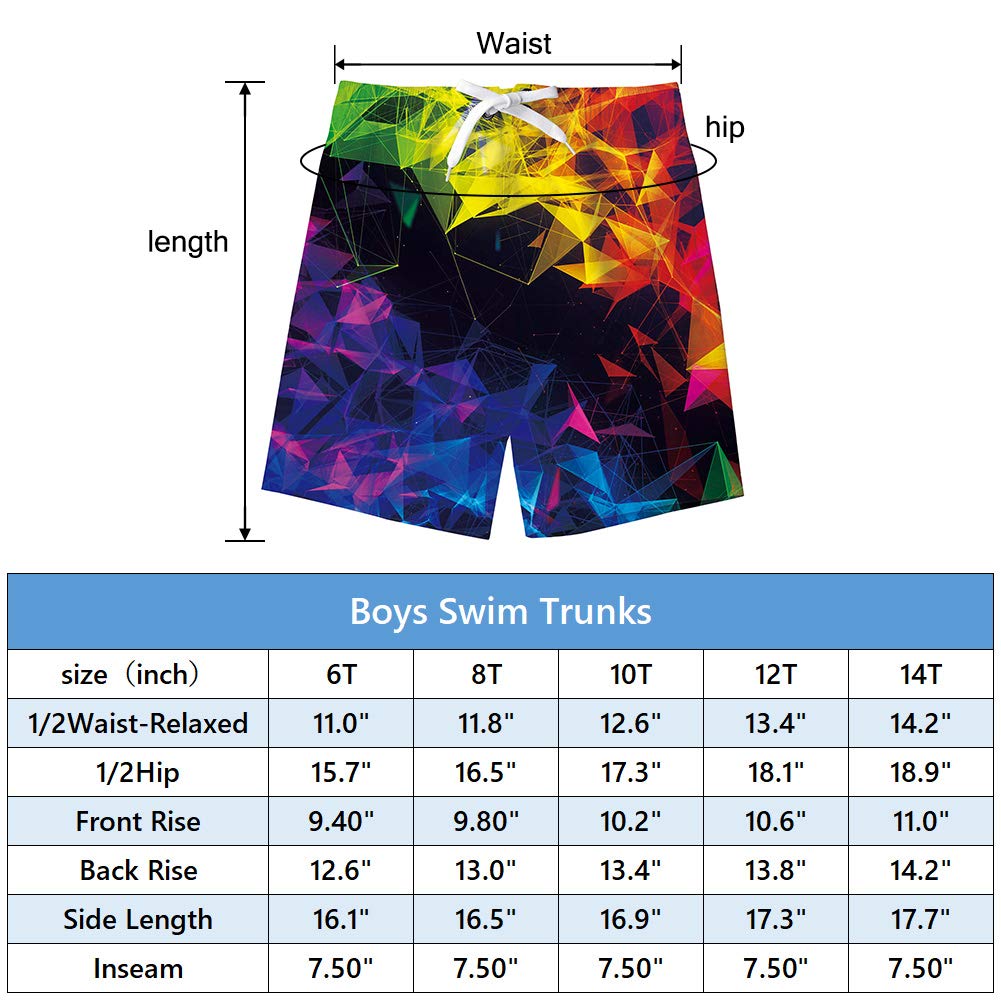 Kids4ever Kids Boy Swim Trunks Colorful Geometry Graphic Swimming Shorts Quick Dry Hawaiian Holiday Beach Water Surfing Swimwear with Mesh Lining