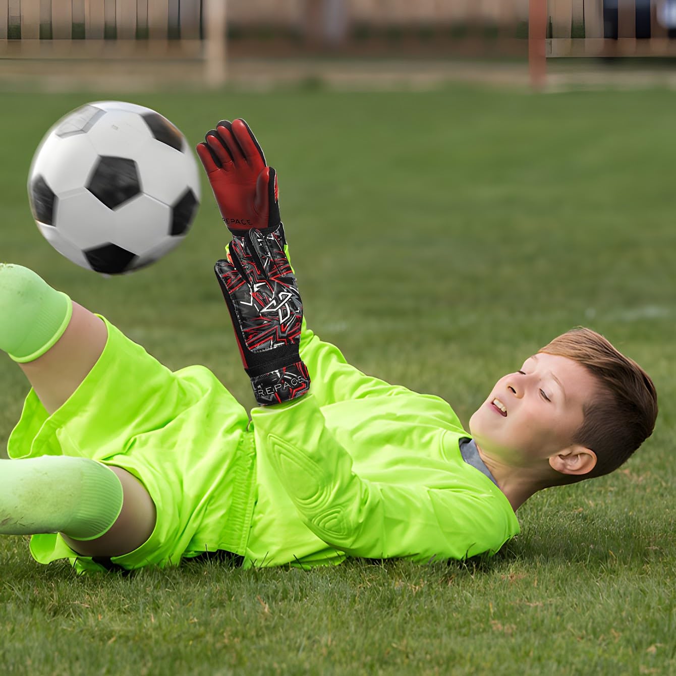 Trepace SPORTS Football Goalkeeper Gloves For Boys Kids Youth Children Soccer Goalie Goalkeeping Glove with Grip Palms (Red, 8)