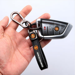 Manchester United Car Keychain Keyring for Manchester United Fans,FC Manchester United Car Key Chain Replacement Key Fob Holder,Leather Car Key Lanyard Car Key Hanger,Souvenir for Football Fans