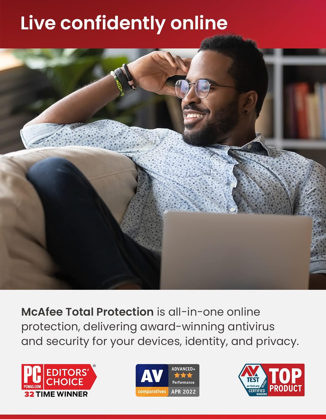 McAfee Total Protection 2023   1 Devices   Antivirus Internet Security Software   Unlimited VPN   1 Year Subscription   By Post