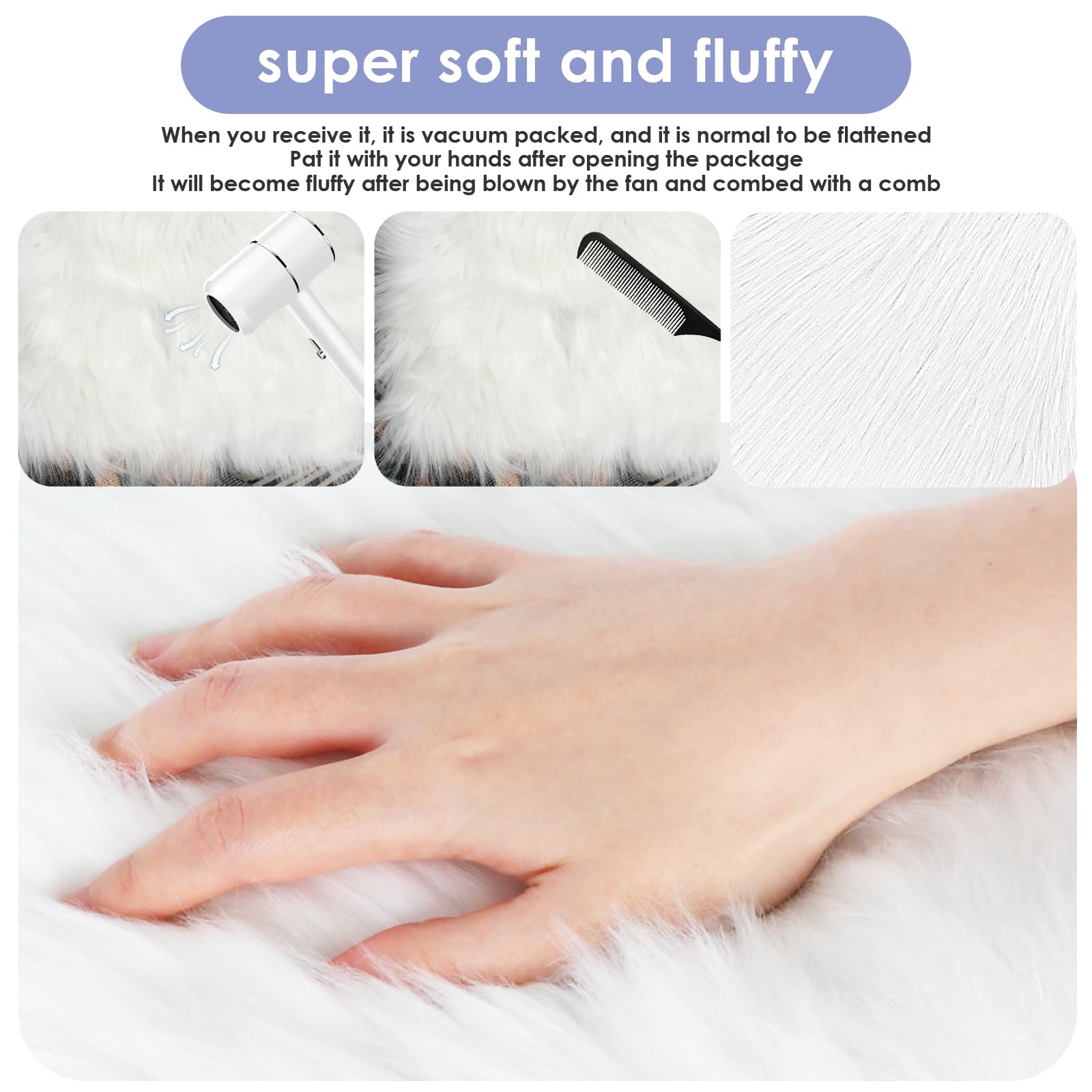 Sibba Fur Faux Locker Fabric Rug Polyester Yard Pre Cut Artificial Craft Costume Double Side Square Crafting Strips Liners Set Plush Precut Fluffy Cloth Photography Cosplay Outdoor(White,30 cm)