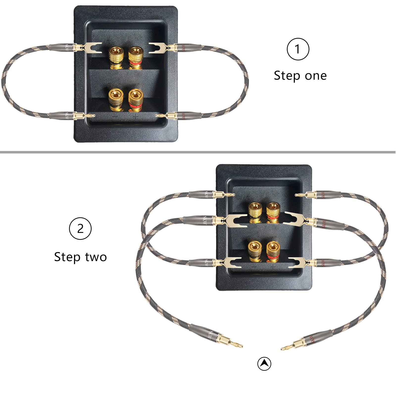 SKW HI-FI Series BiWire Jumpers, Speaker Jumper Cable, Ultra-high Purity Copper Banana to Spade Wire - Set of 2 (2 Cables)