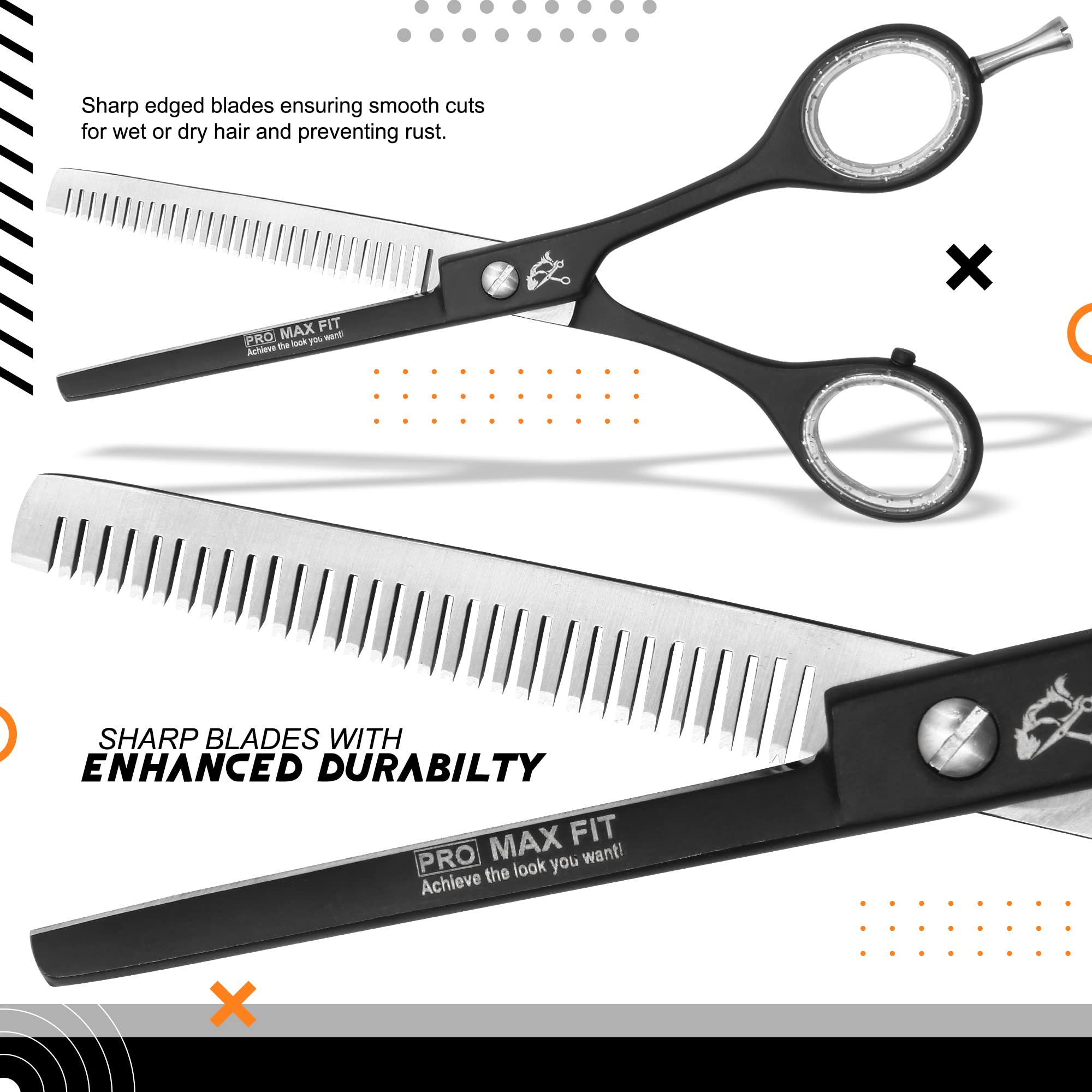 ProMaXFit Professional Hair Thinning Scissors Shears Premium Stainless Steel 6.5'' Hair Scissors, Sharp Barber Hairdresser ScissorsSalon/Home/Men/Women/ Kids (Hair Thinning Scissor), Black (aa-101)