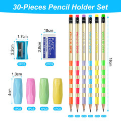 OFFCUP HB Pencils, 30pcs Pencils with Rubbers, Presharpened Pencil Writing Pencils with Rubbers on The End with 4 Pen holders, Pencil Sharpener and Rubbers for Children Handwriting and Drawing Gourd